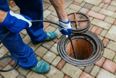 Plumber cleaning an outdoor sewer drain in Chandler